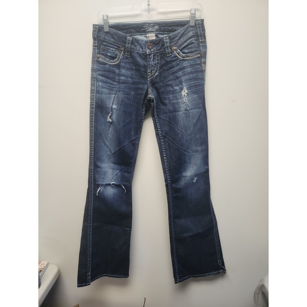Silver Jeans Francis Boot Cut‎ 26 X 33 Women's Blue Denim Distressed Embroidered